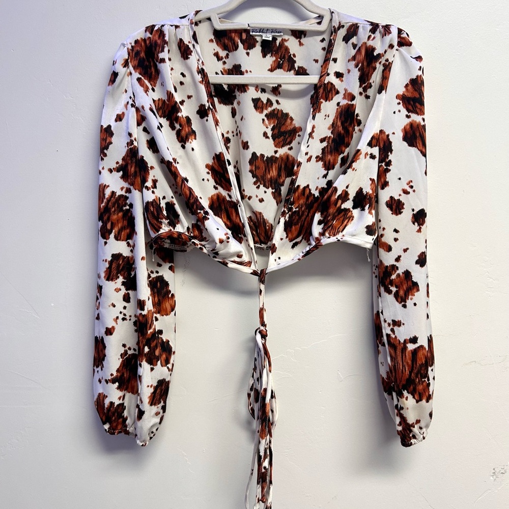 Le Lis Women's Cream and Brown Patterned Blouse